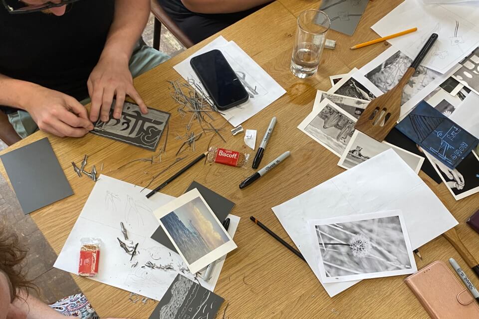 A view of a Three Counties Open Art Exhibition 2025 printmaking workshop.